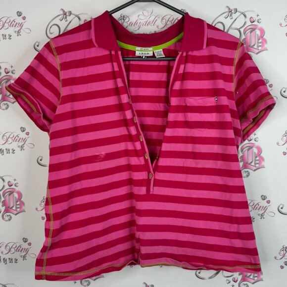 Izod stretch cropped shirt lime green stretch Fuchsia and Pink Striped Top - Picture 1 of 9